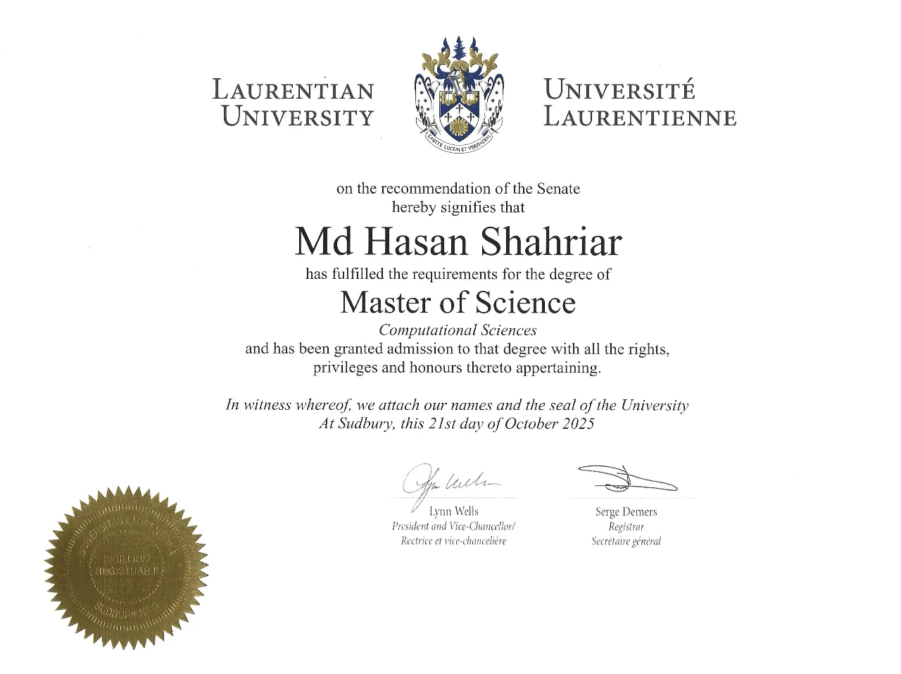 master's certificate